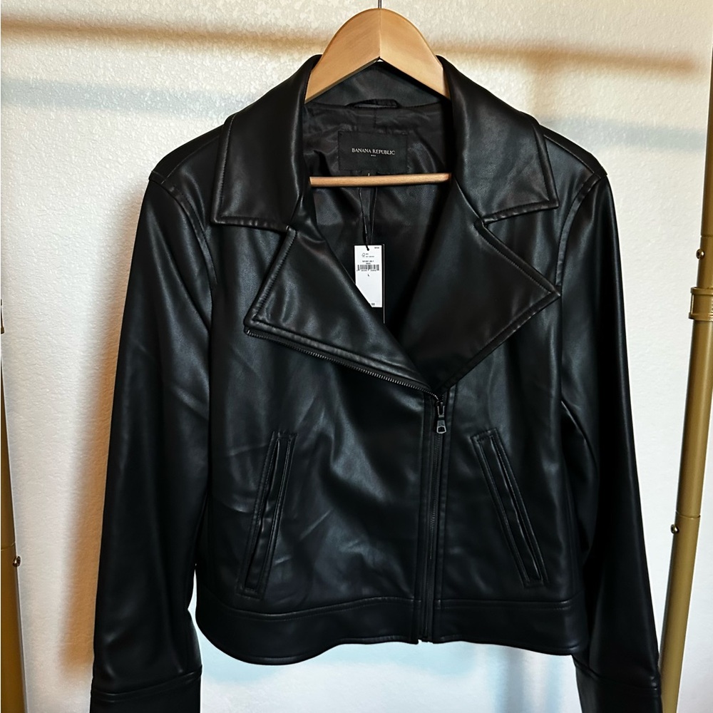 Banana Republic Faux Leather Moto Jacket — NWT, Black, Size L